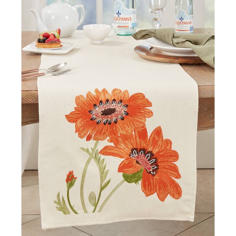 Elegant Bloom Embroidered Flowers Table Runner