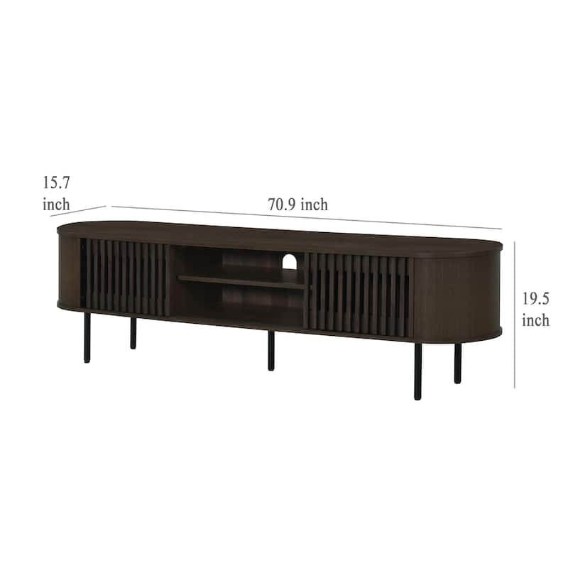 Brandon TV Stand Media Console, Shelf 2 Cabinets, Dark Brown, 71 Inch