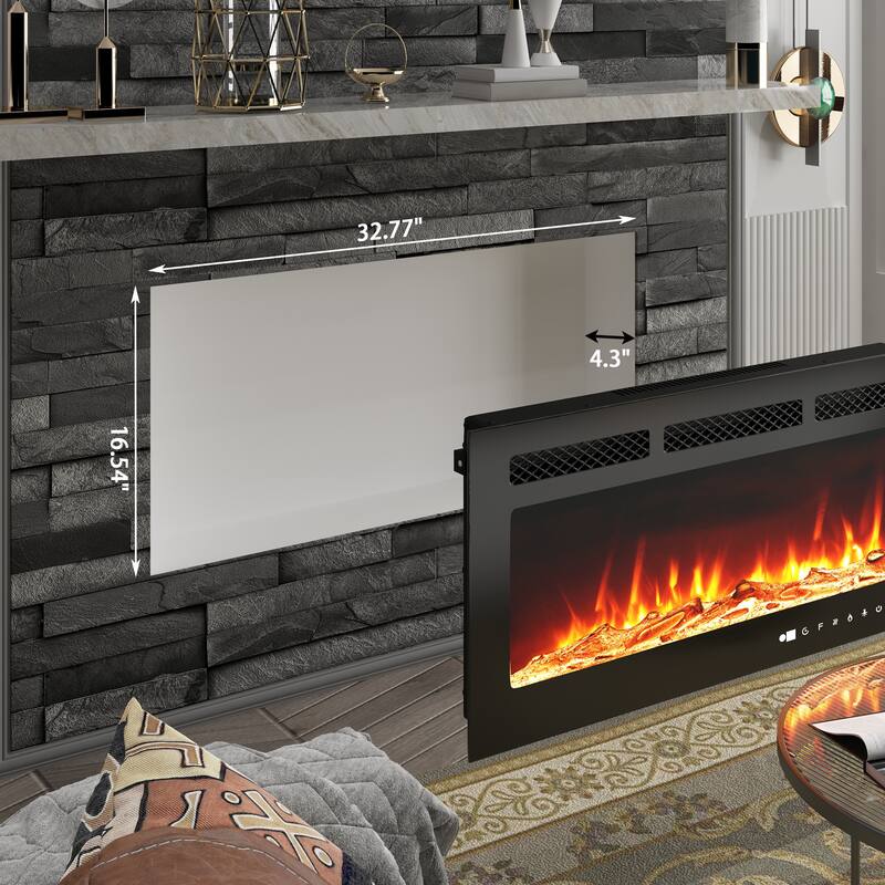 LED Recessed Wall-Mounted Electric Fireplace