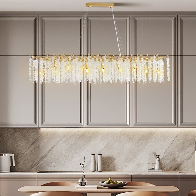 KAYLA Indoor Rectangle Crystal Chandeliers, Dining Room Light, Pendant Light Fixture for Kitchen Island