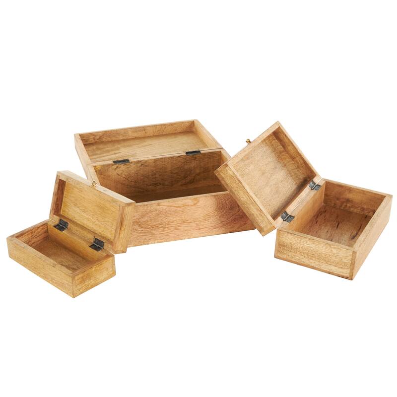 Brown Mango Wood Handmade Storage Scroll Box with Gold Accents (Set of 3)