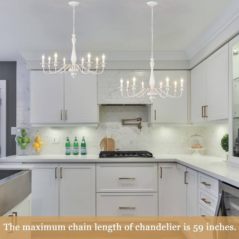 6-Light Candlestick Hanging Ceiling Light Fixture Linear Chandelier Lighting for Dining Room Kitchen Island - White