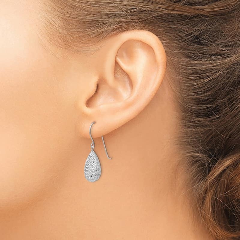 Curata 14k White Gold 27x8mm Puff Tear Drop Dangle Earrings
