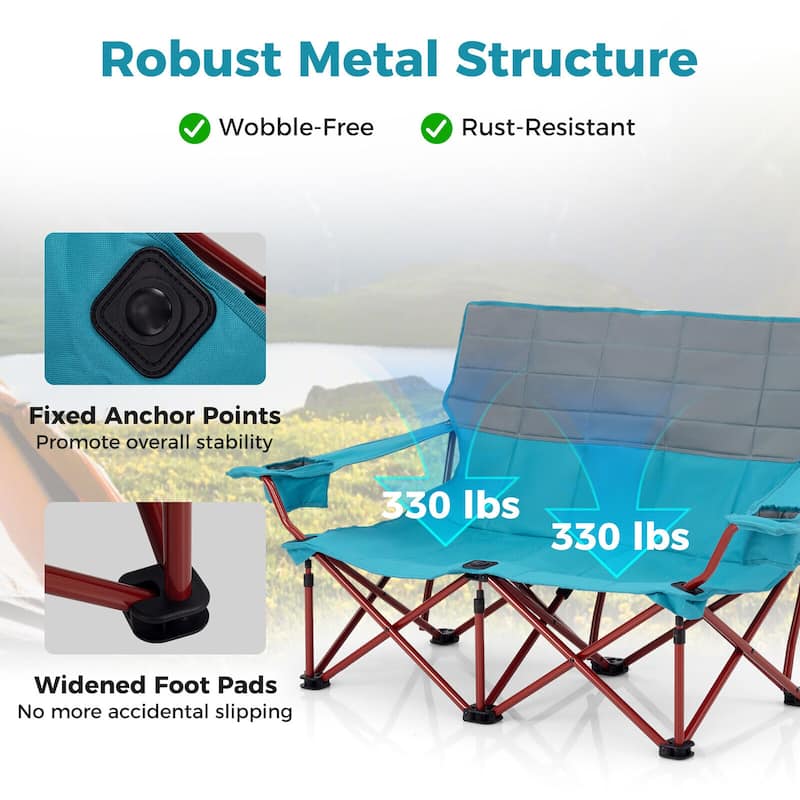 Gymax Oversized Camping Chair Folding Loveseat Camping Couch w/ Cup