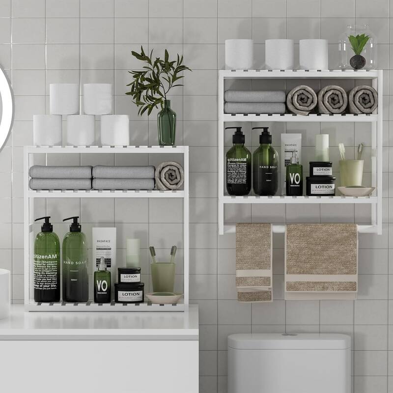 Towel Rack Bathroom Storage Shelves Over The Toilet with Towel Bar