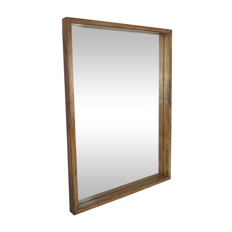 Mango Wood Wall Mirror with Natural Wood Grain and Deep Set Frame - Brown - Roche River Decor