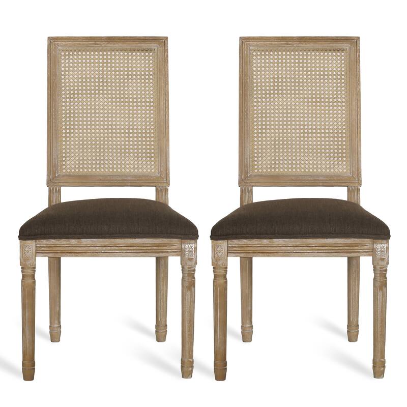 Set of 2 Office Chair Leisure Chair Brown Upholstered Chair with Rectangular Rattan Backrest, Dining Chair Side Chair