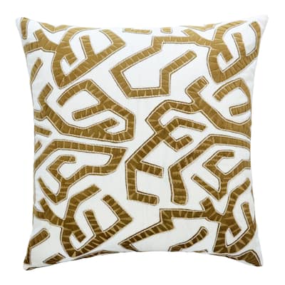 Harp & Finial Jase Pillow - Linen with Velvet Applique - Down Insert