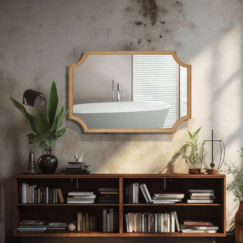 Full Scalloped Corners Arch Farmhouse Style Rectangle Wall Mirror with Wood Frame