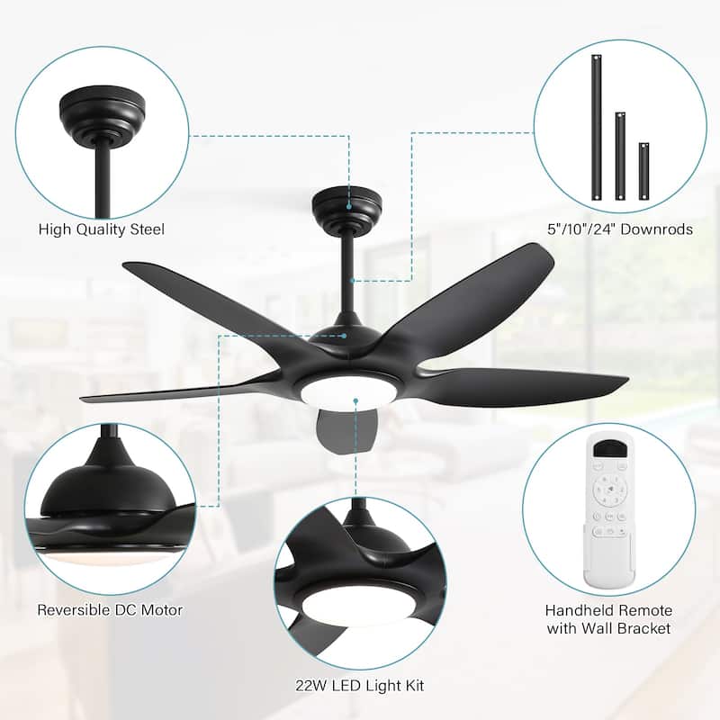 Sofucor 48 Inch Propeller Ceiling Fan with Light and Remote,Dimmable Memory LED - Quiet DC Motor,6 Speeds 5500CFM High Velocity