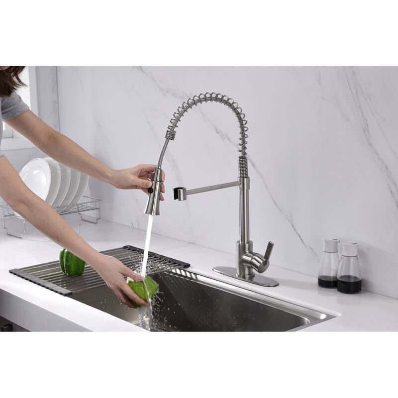 UltraFaucets Euro Collection Spring Spout Kitchen Faucet With Pull-Down Spray