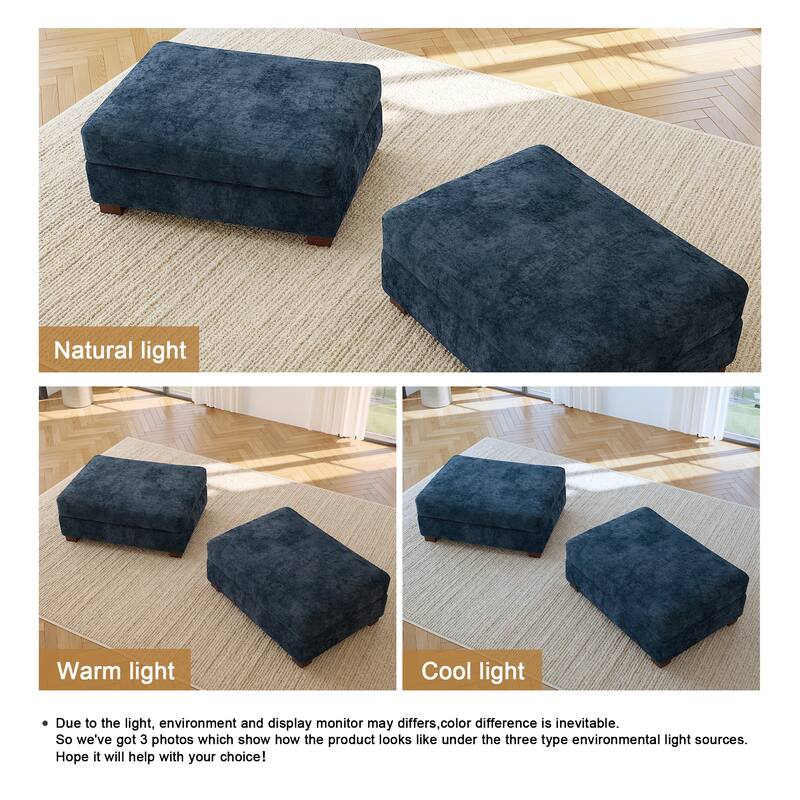 2 Set Modern 41" W Rectangle Chenille Ottoman