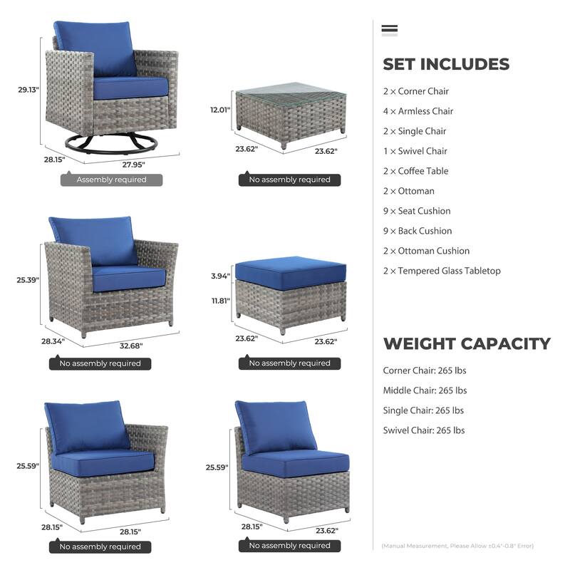 HOOOWOOO 13-piece Outdoor Wicker Patio Furniture Sectional Set with Swivel Chair