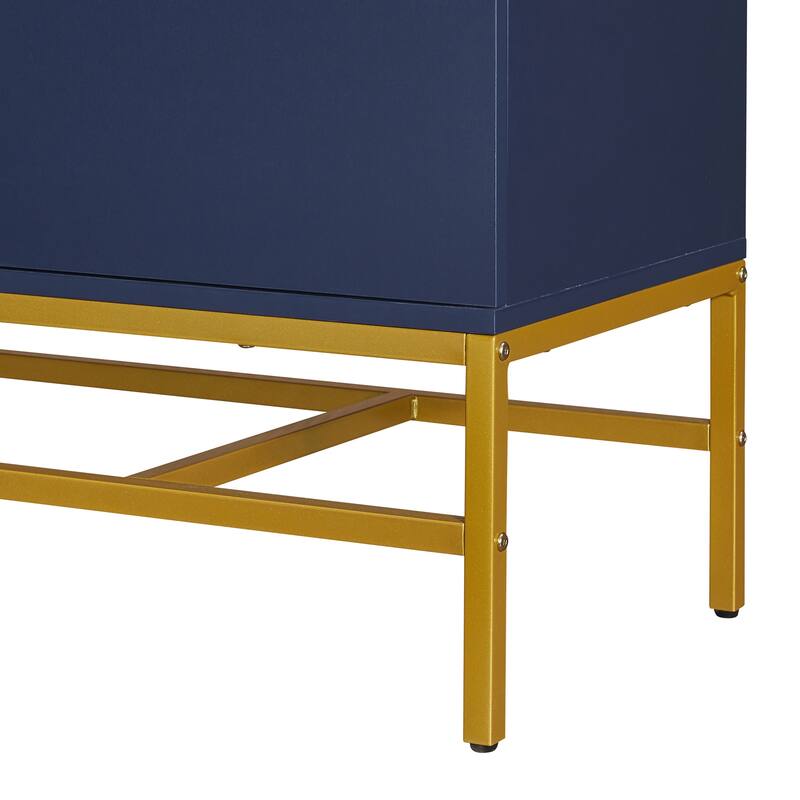 2 Doors Sideboard Buffet Cabinet with Adjustable Shelf & Gold Legs, Accent Cabinet Console Table for Dining Room Entryway, Navy