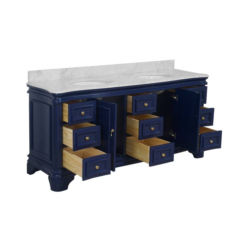 KitchenBathCollection Katherine 72" Double Bathroom Vanity with Carrara Marble Top