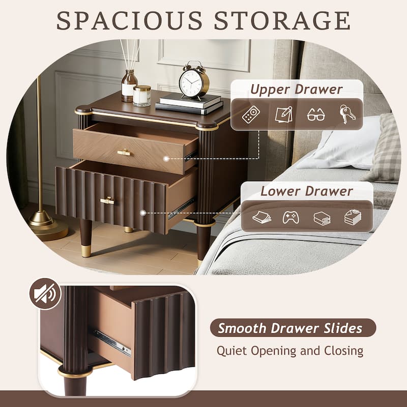 Christopher Knight Home - Lunaro Modern Fluted Nightstand with Wooden Legs and Drawers