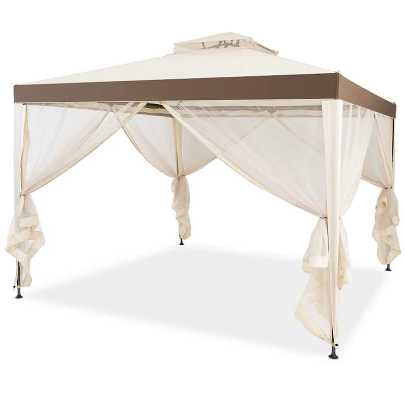 10’x 10’ 2-tier Canopy Gazebo Tent Outdoor Netting Picnic Party Sun - See Details - Beige