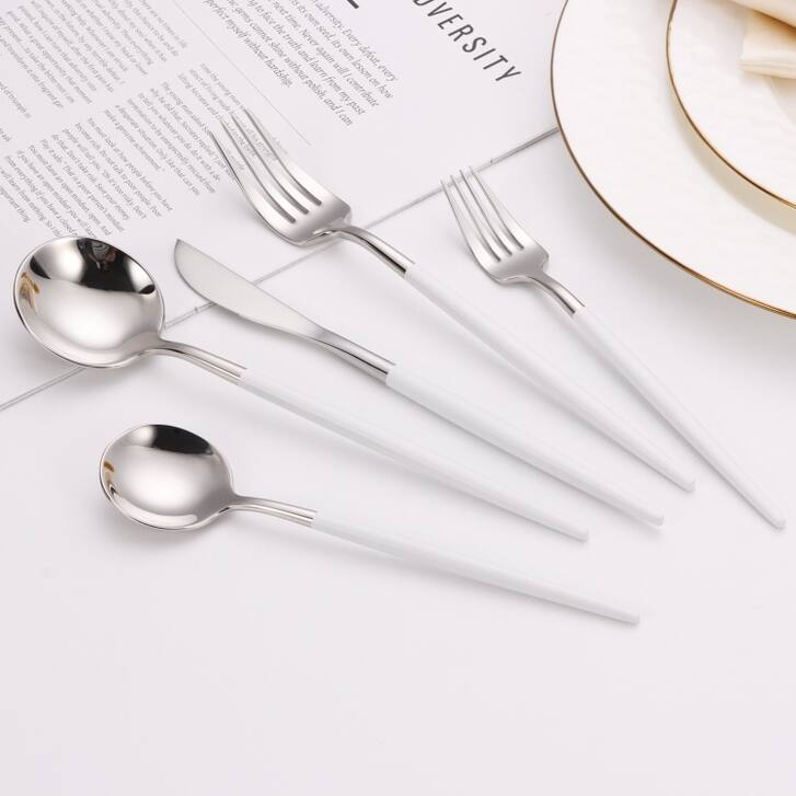 20 Pc Flatware Set Silver with White Morne Handles