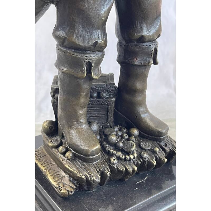 Pirate With Treasure Chest And Sword Bronze Sculpture Statue Signed Original 14 Inches X 5 Inches