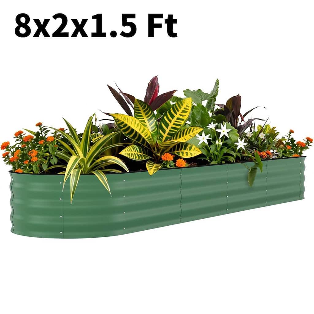 8x2x1.5 FT Galvanized Steel Raised Garden Bed, Planter for Vegetables, Flowers with Anti-Cut Strips - N/A