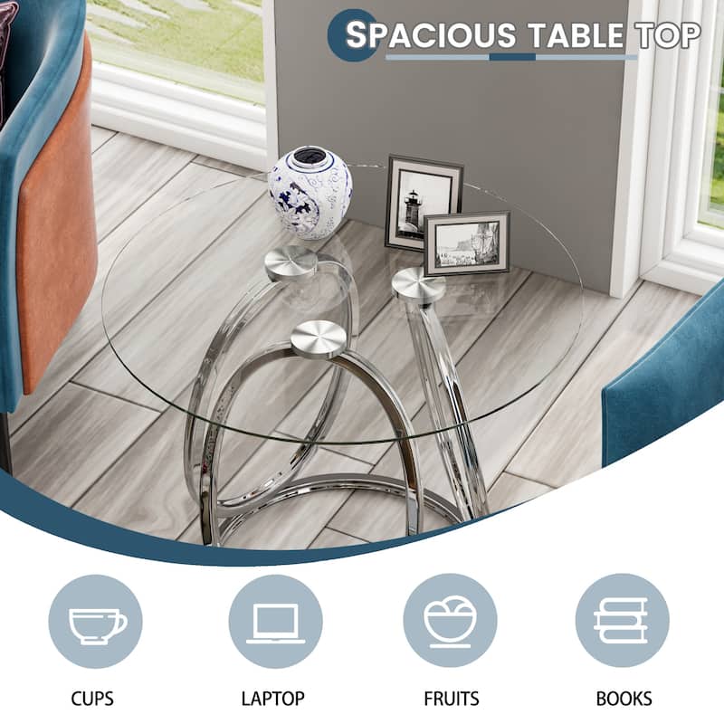 Myhozm Glass Living Room Side Table with Metal Frame