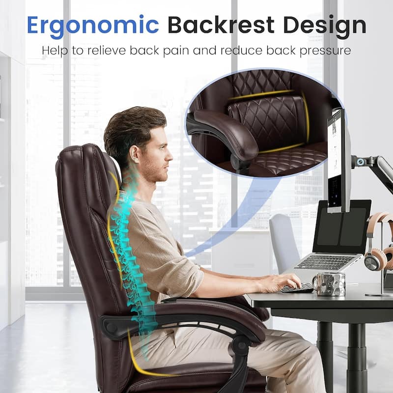 Ergonomic 6-Point Massage Office Chair with Heating, Reclining Function, Retractable Footrest, and Adjustable Armrests