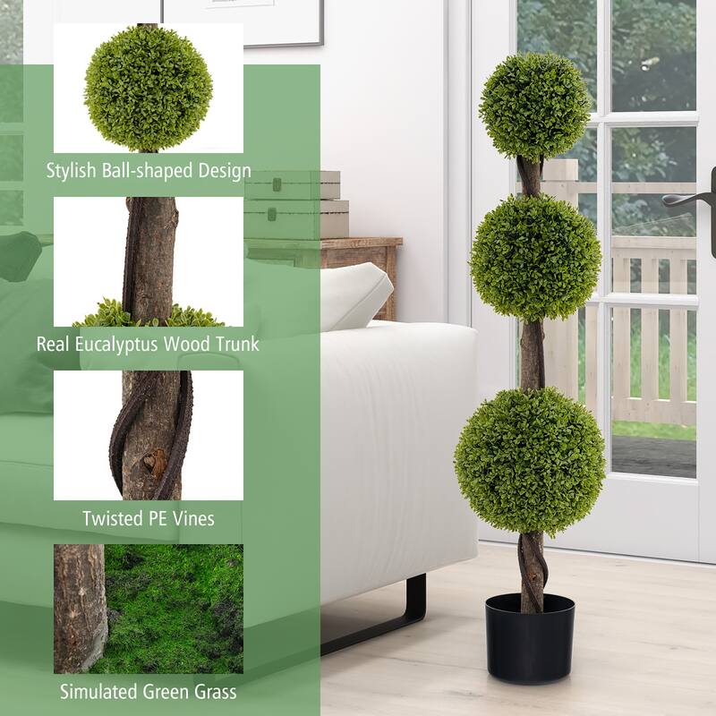 Gymax 4 FT Artificial Boxwood Topiary Ball Tree w/ Weighted Pot Faux