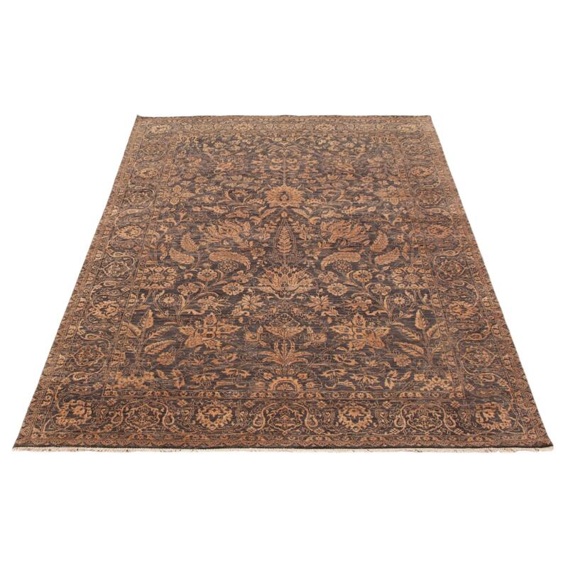 ECARPETGALLERY Hand-knotted Heritage Dark Grey Silk, Wool Rug - 6' 1" x 9'