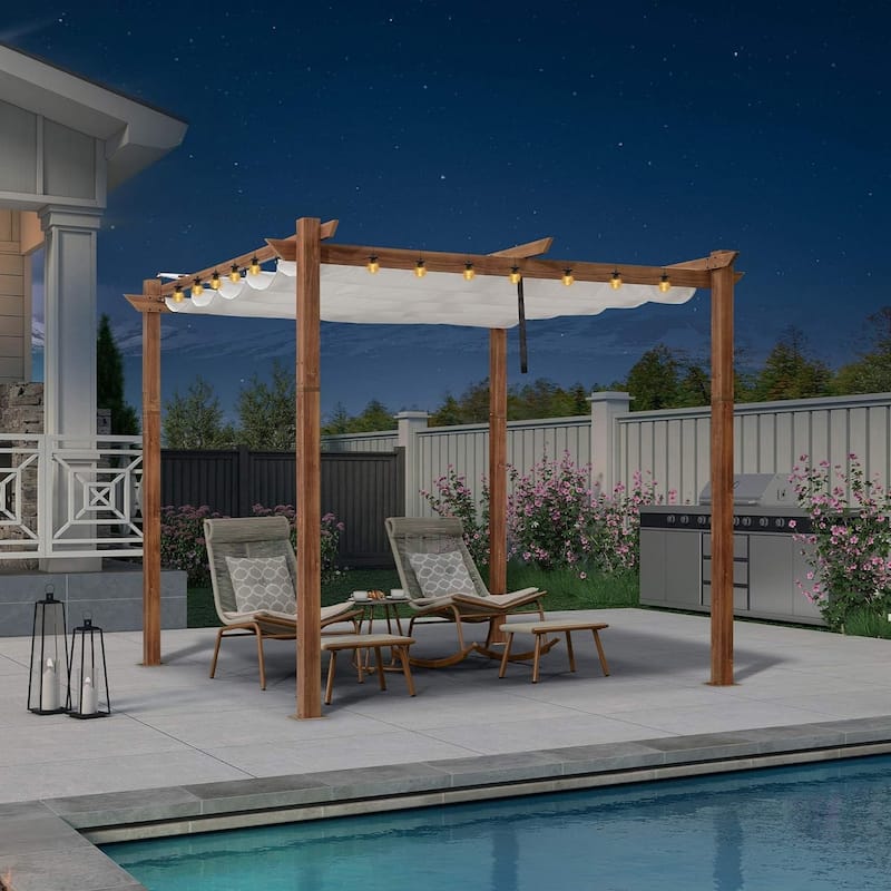 PURPLE LEAF Gazebo Wood Grain Metal Frame Pergola with Extra Top Roof for Patio