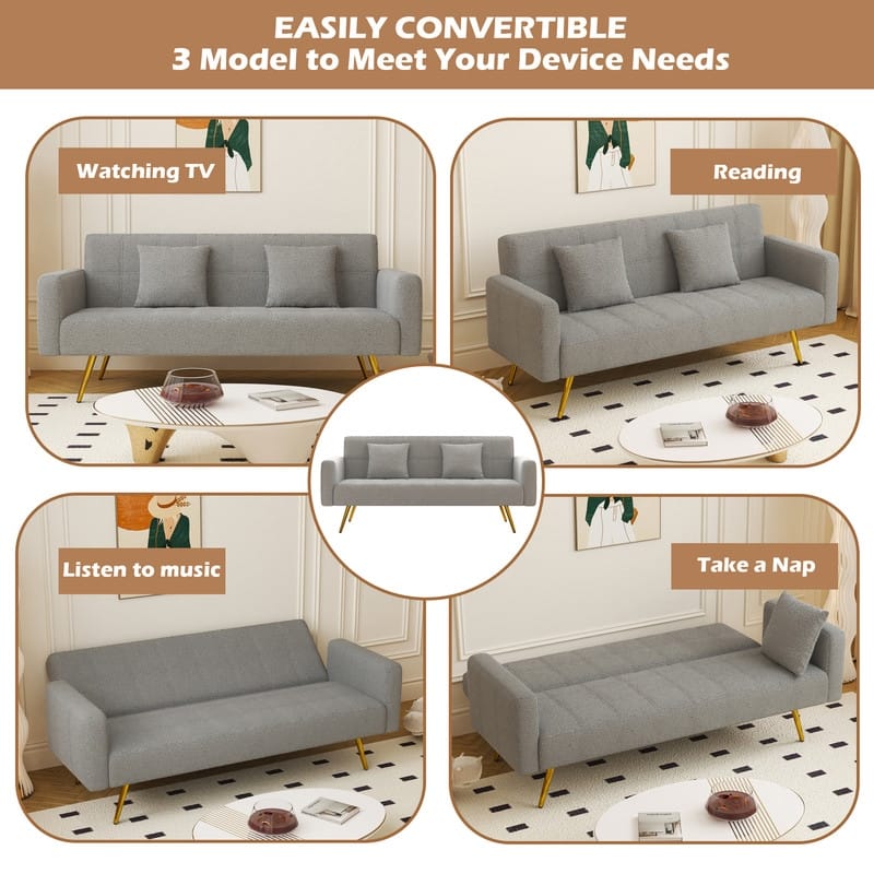 71.26" Teddy Velvet Three-Seater Sofa Bed,Beige