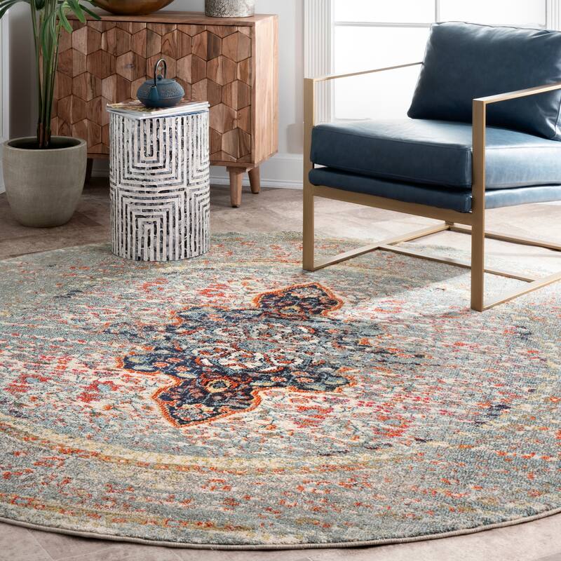 Nuloom Distressed Persian Sarita Area Rug - 6' Round - Grey
