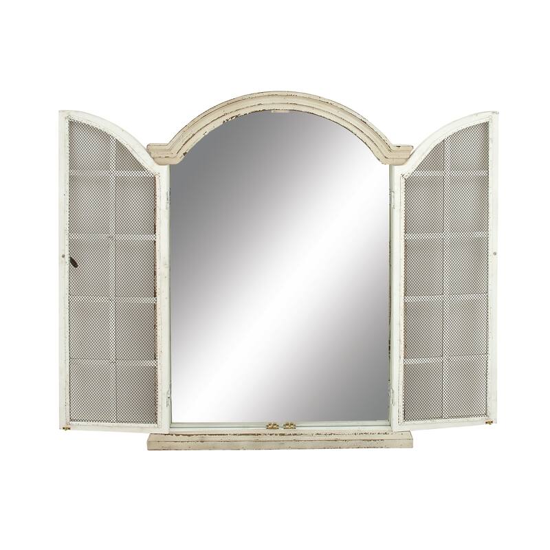Wood Window Pane Inspired Wall Mirror with Arched Top and Distressing - Cream - Roche River Decor - 2"Wx31"Lx45"H