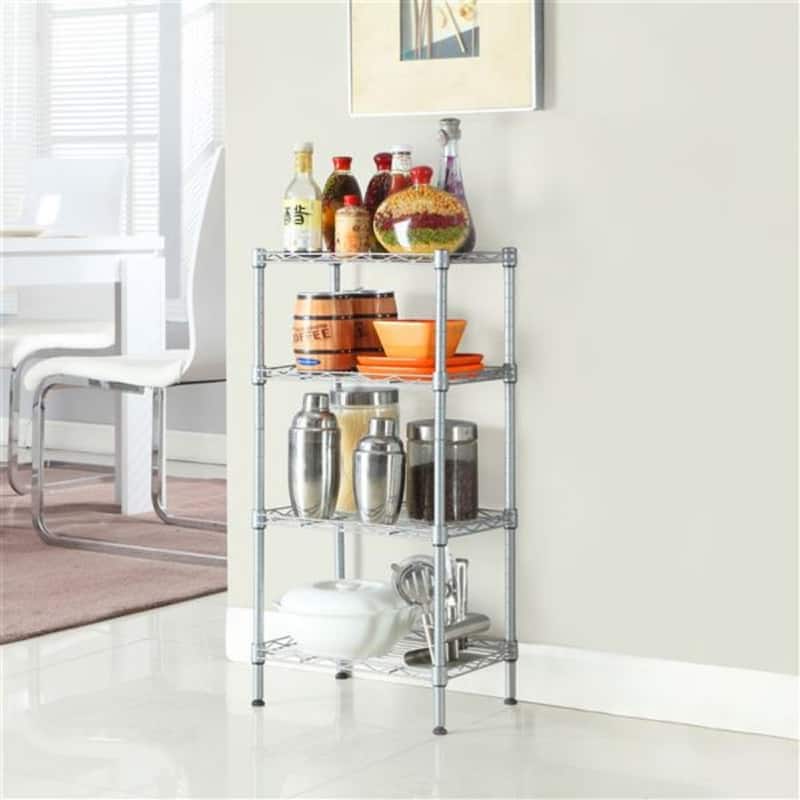 Rectangle Carbon Steel Metal Assembly 4-Shelf Storage Rack Silver Grey - 13.77" x 9.84" x 31.5"