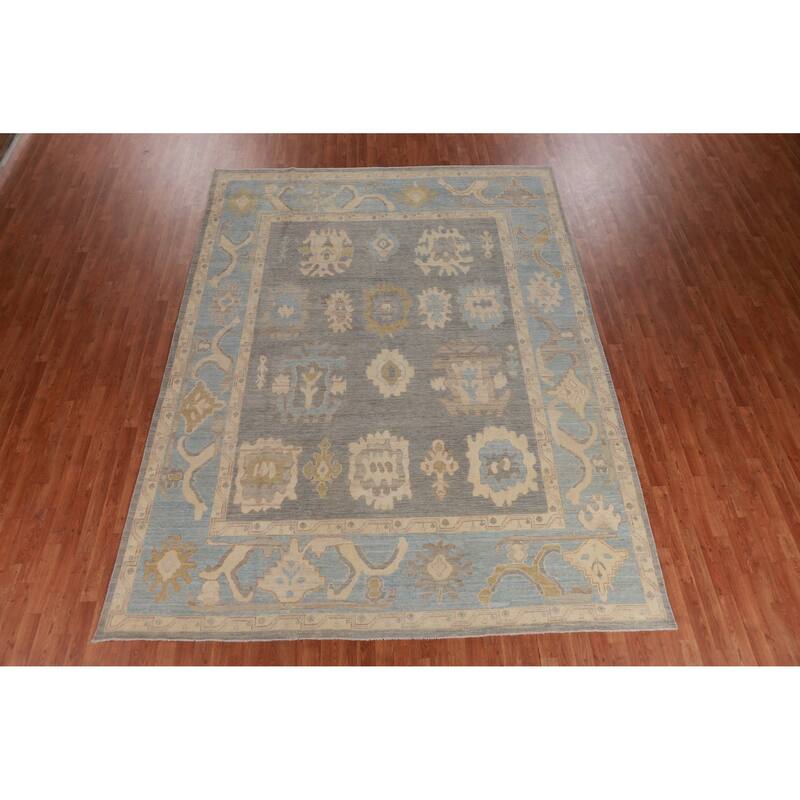 Hand Knotted Oriental 100% Wool Carpet Transitional All-Over Greys & Charcoal Oushak Area Rug - 12' 0'' X 8' 10''