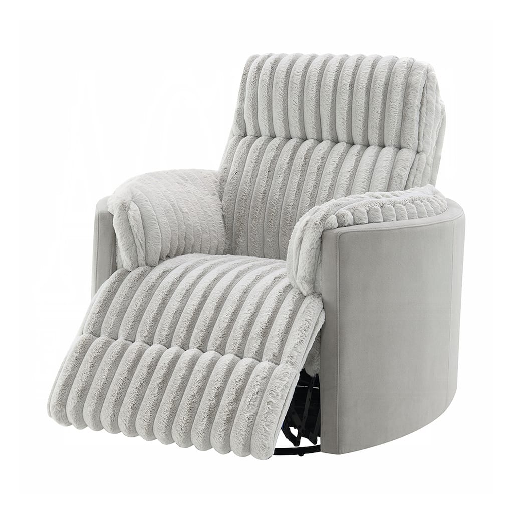 Corduroy Fabric Upholstered Glider Recliner with Swivel Design in Gray