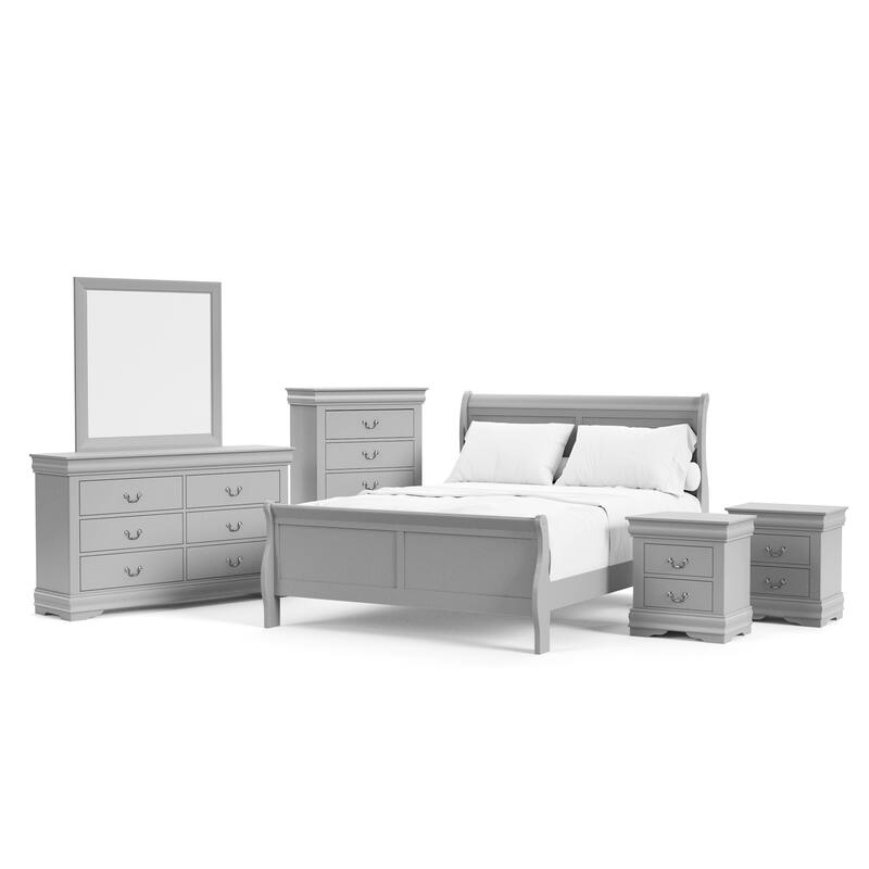 Furniture of America Devi Traditional Solid Wood 6-Piece Sleigh Bedroom Set