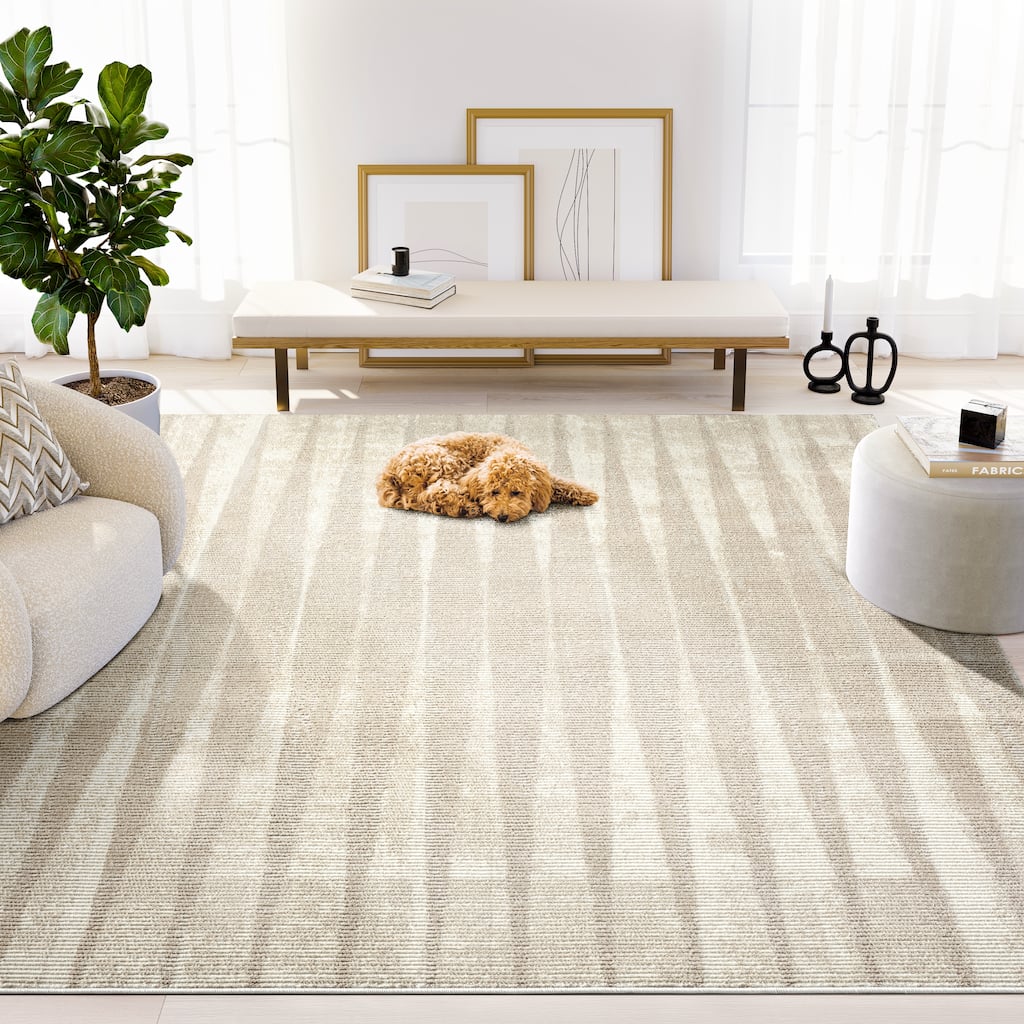 Abani Rugs TER150A Beige Cream Geometric Vertical Lines Neutral Transitional Area Rug