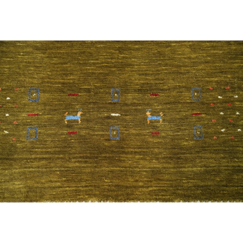 Hand Knotted Oriental 100% Wool Carpet Tribal Animal Pictorial Green Gabbeh Area Rug - 5' 11'' X 5' 10''