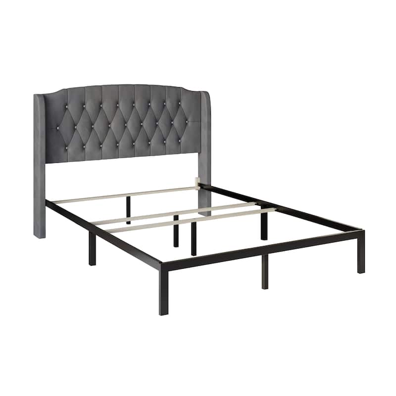 CraftPorch 2 Piece Bedroom Bench Set Velvet Wingback Upholstered Bed