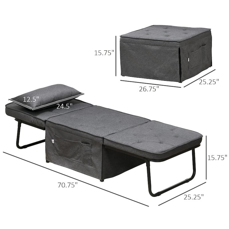 HOMCOM Ottoman Sofa Bed, 4 in 1 Multi-Function Button Tufted Folding Sleeper Chair Bed with Adjustable Backrest, Black