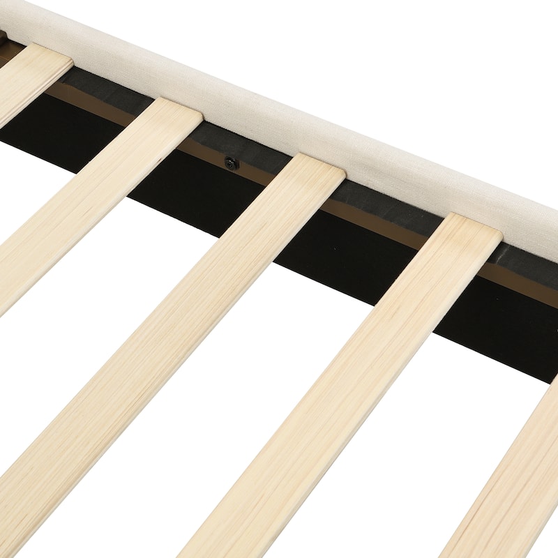 Canopy Bed Frame with Upholstered Headboard and Iron Legs, Low-Profile Platform Bed