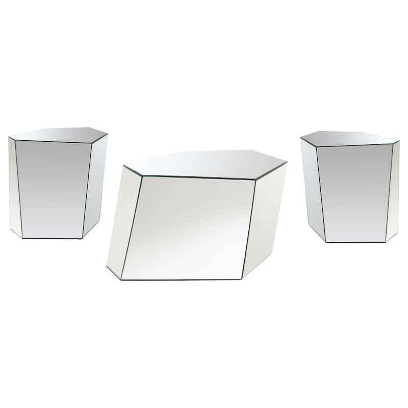 Capella Mirrored Coffee And End Table Set Silver