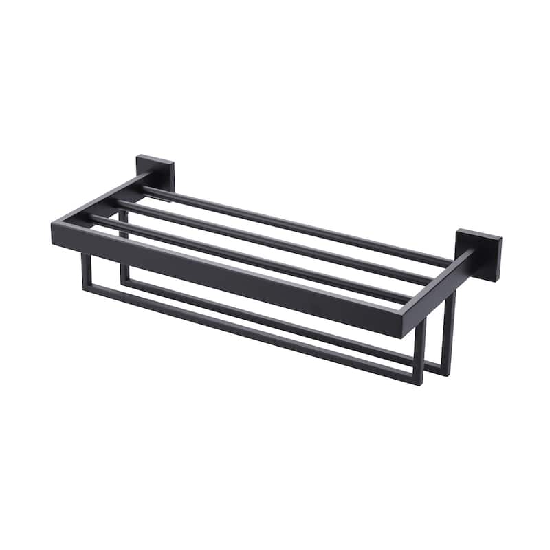 WOWOW 2-Tier Stainless Steel Bath Towel Rack - 20 in. - Matte Black