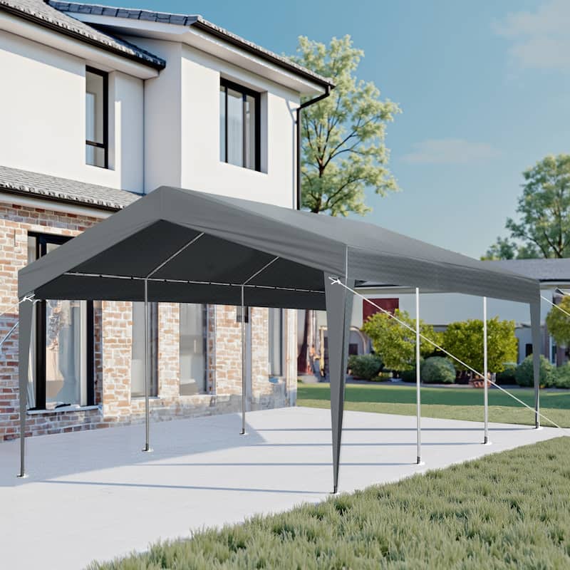 12ft by 20ft Car Canopy with Steel Frame and UV Resistant PE Fabric for Vehicle Storage Outdoor Protection - 12*20 FT