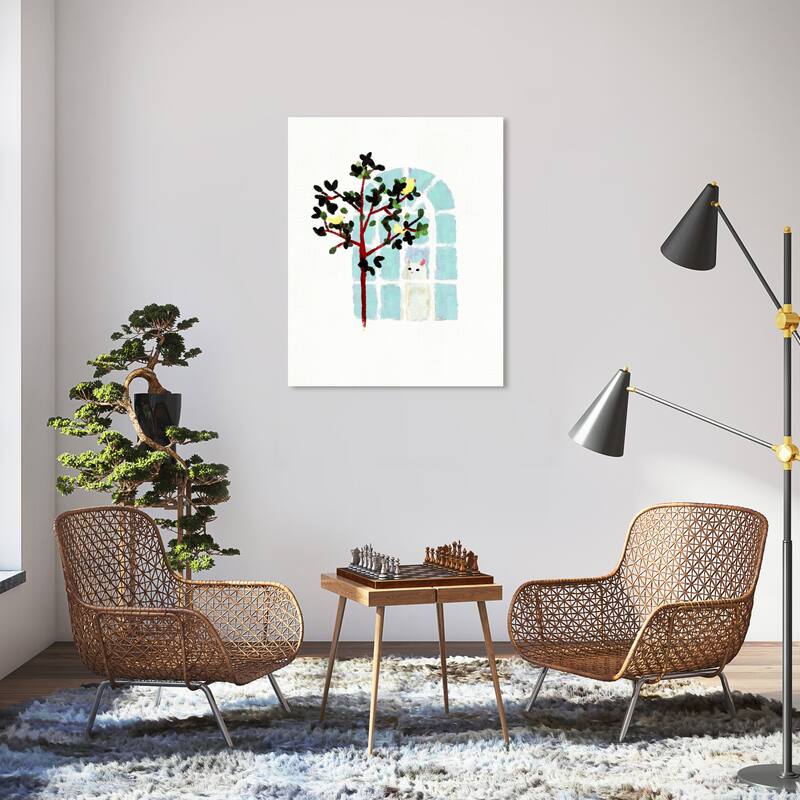 Wynwood Studio Canvas Animals Little Cat Tweet White and Light Blue Modern & Contemporary Wall Art Canvas Print - 36 x 30