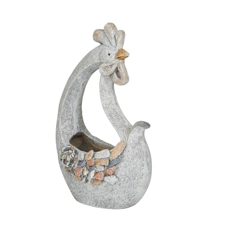 Gray Fiberglass Indoor Outdoor Planter with Stone Mosaic Design