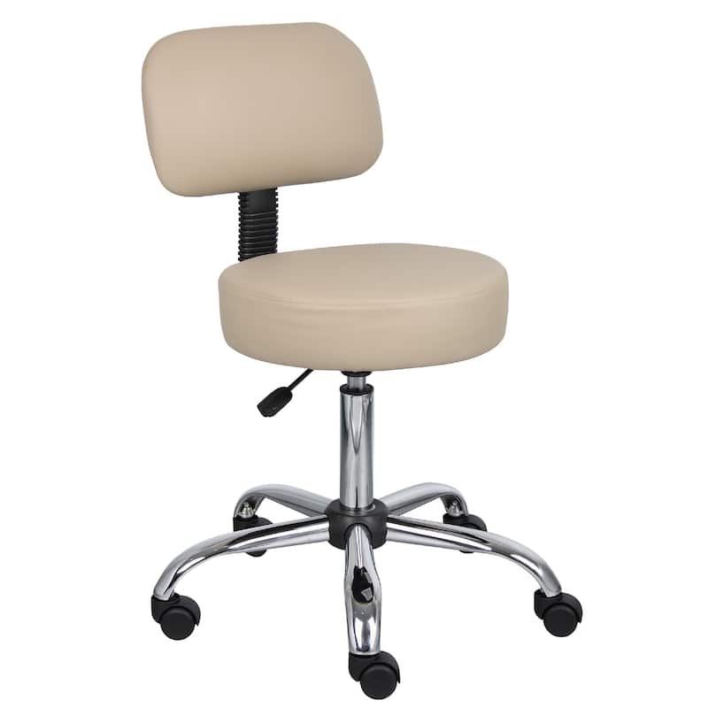 Fea Rolling Medical Swivel Stool, Round Beige Padded Seat, Low Back
