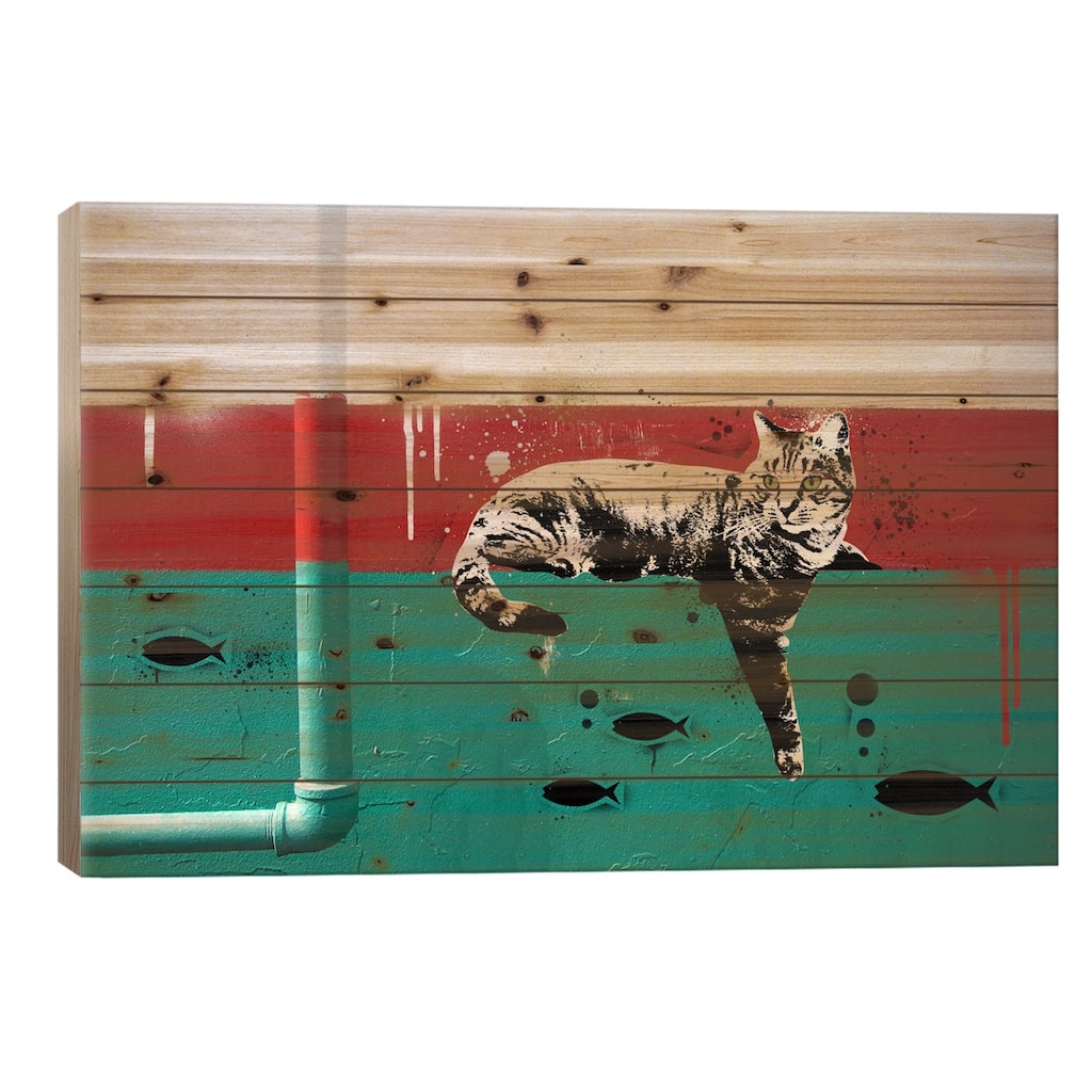 Gone Fishing Print On Wood by 5by5collective - Multi-Color
