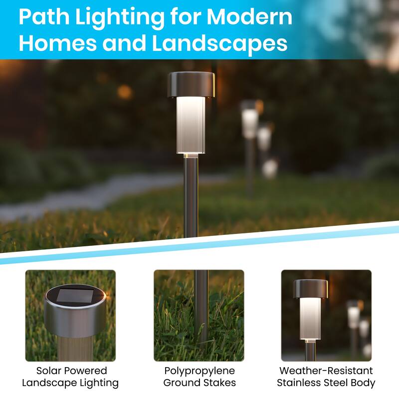 All - Weather Solar Powered Stainless Steel LED Landscaping Lights - Set of 12
