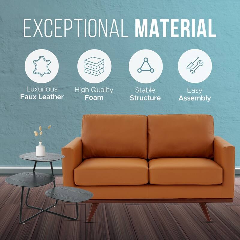 Chester Modern Leather or Mesh Loveseat with Solid Birch Wood Base 2 Seater Sofa Couch for Living Room, Bedroom, Office - 58.27